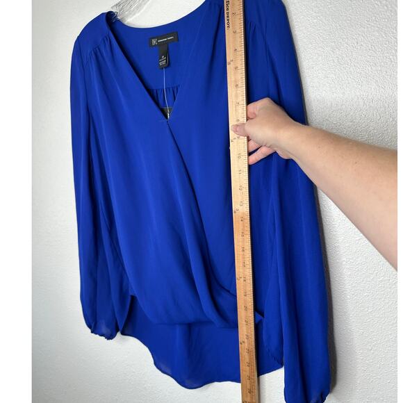NWT INC Royal Blue VNeck Faux Wrap Long Sleeve High-Low Blouse XS - Picture 14 of 14